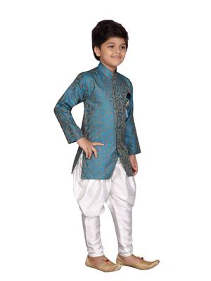 Green printed jaquard boys-sherwani 4