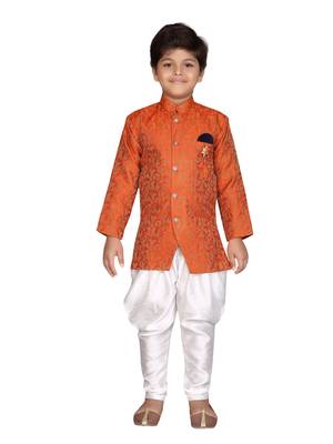 Orange printed jaquard boys-sherwani 1