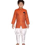 Orange printed jaquard boys-sherwani