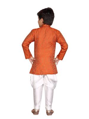 Orange printed jaquard boys-sherwani 3