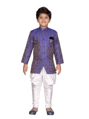 Purple printed jaquard boys-sherwani 1