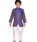 Purple printed jaquard boys-sherwani