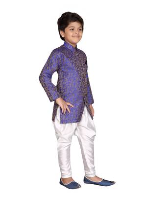 Purple printed jaquard boys-sherwani 5