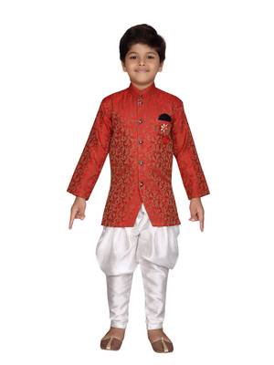 Red printed jaquard boys-sherwani 1