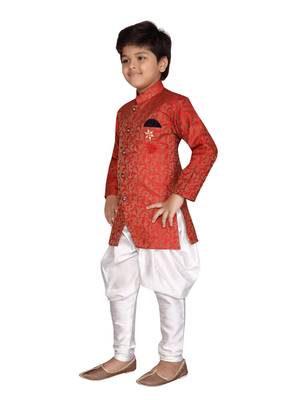 Red printed jaquard boys-sherwani 2