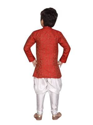 Red printed jaquard boys-sherwani 3