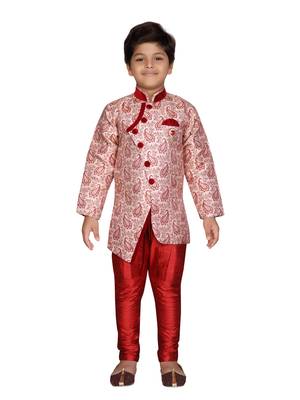 Maroon printed jaquard boys-sherwani 1