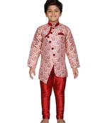 Maroon printed jaquard boys-sherwani