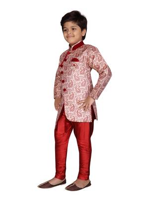 Maroon printed jaquard boys-sherwani 2