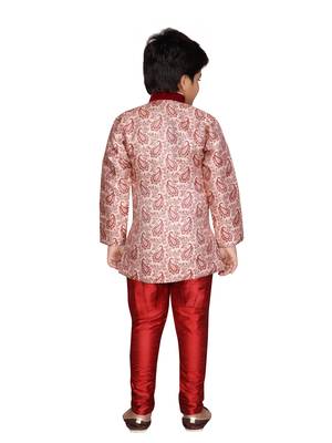 Maroon printed jaquard boys-sherwani 3