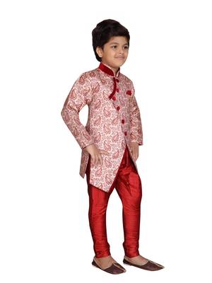 Maroon printed jaquard boys-sherwani 5