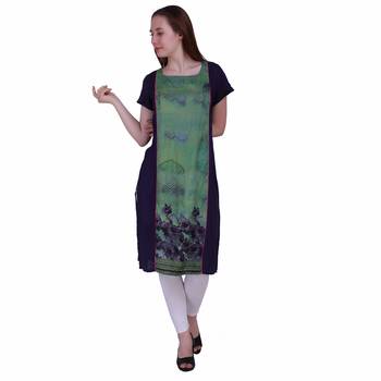 Blue Printed Rayon Ethnic Kurti  1