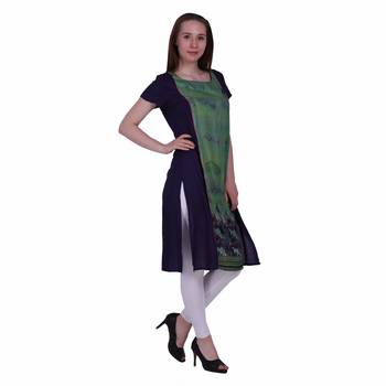 Blue Printed Rayon Ethnic Kurti  3
