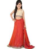 Glod Broced Top Red Printed Gorget Laherya Lehenga Set