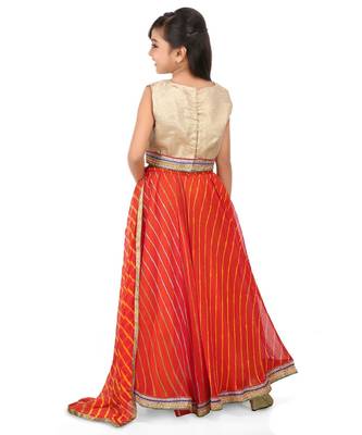 Glod Broced Top Red Printed Gorget Laherya Lehenga Set 2