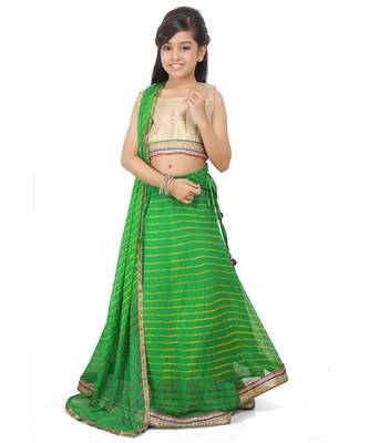 Glod Broced Top Blue Printed Gorget Laherya Lehenga Set 1
