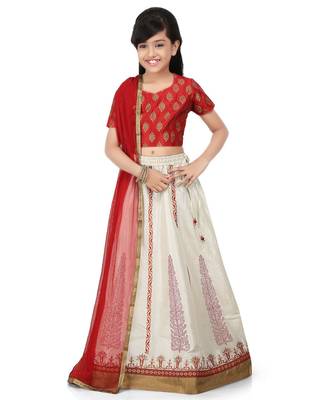 Maroon Dupion Printed Choli White Dupion Lehenga Set 1