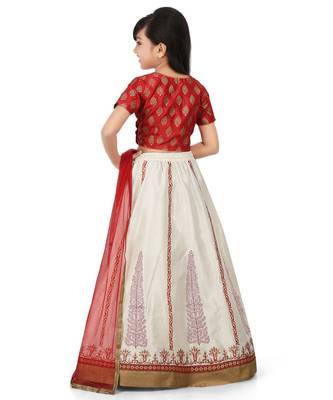 Maroon Dupion Printed Choli White Dupion Lehenga Set 2
