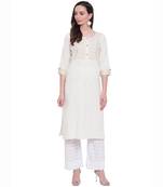 Cream printed cotton ethnic-kurtis