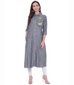 Blue printed rayon ethnic-kurtis