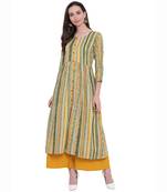 Mustard printed rayon ethnic-kurtis