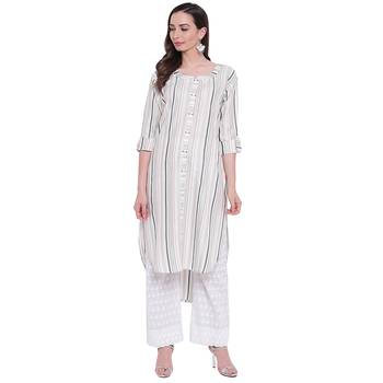 Off-white printed rayon ethnic-kurtis 1