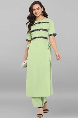 Janasya Light-green printed crepe ethnic kurti with straight pant 1