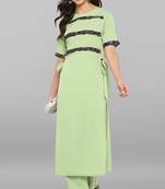 Janasya Light-green printed crepe ethnic kurti with straight pant