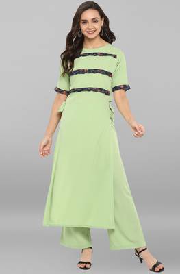 Janasya Light-green printed crepe ethnic kurti with straight pant 2