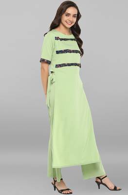 Janasya Light-green printed crepe ethnic kurti with straight pant 4