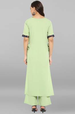 Janasya Light-green printed crepe ethnic kurti with straight pant 5