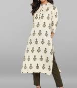 Janasya Cream printed rayon ethnic kurti with Narrow Pant