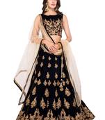 Black embroidered velvet semi stitched lehenga