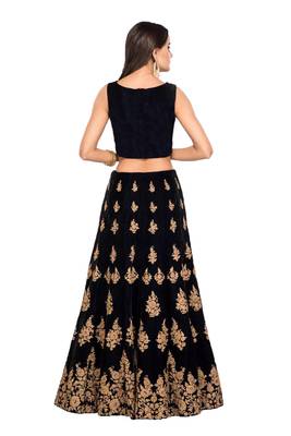 Black embroidered velvet semi stitched lehenga 4