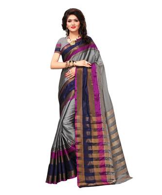 Grey woven Cotton Silk saree with blouse 1