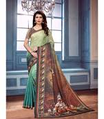 Green printed art silk saree with blouse