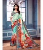 Green printed art silk saree with blouse