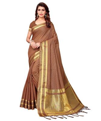Brown woven Cotton Silk saree with blouse 1