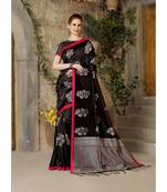 Black printed Art Silk saree with blouse