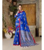 Blue printed Art Silk saree with blouse