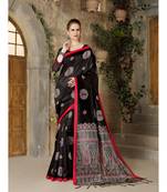 Black printed Art Silk saree with blouse