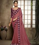 pink embroidered art silk saree with blouse
