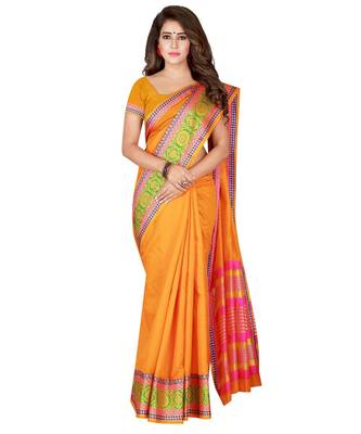 Mustard woven Cotton Blend saree with blouse 1