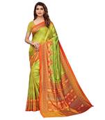 Green printed Silk blend saree with blouse
