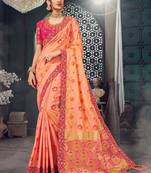 Peach embroidered bhagalpuri silk blend saree with blouse