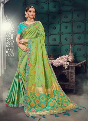   light green embroidered bhagalpuri silk blend saree with blouse 1