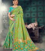   light green embroidered bhagalpuri silk blend saree with blouse