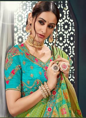   light green embroidered bhagalpuri silk blend saree with blouse 2