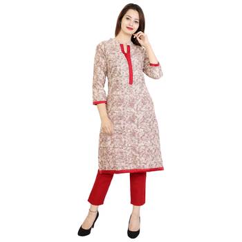 Red Printed Cotton Stitched Kurtis 1