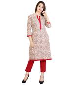 Red Printed Cotton Stitched Kurtis